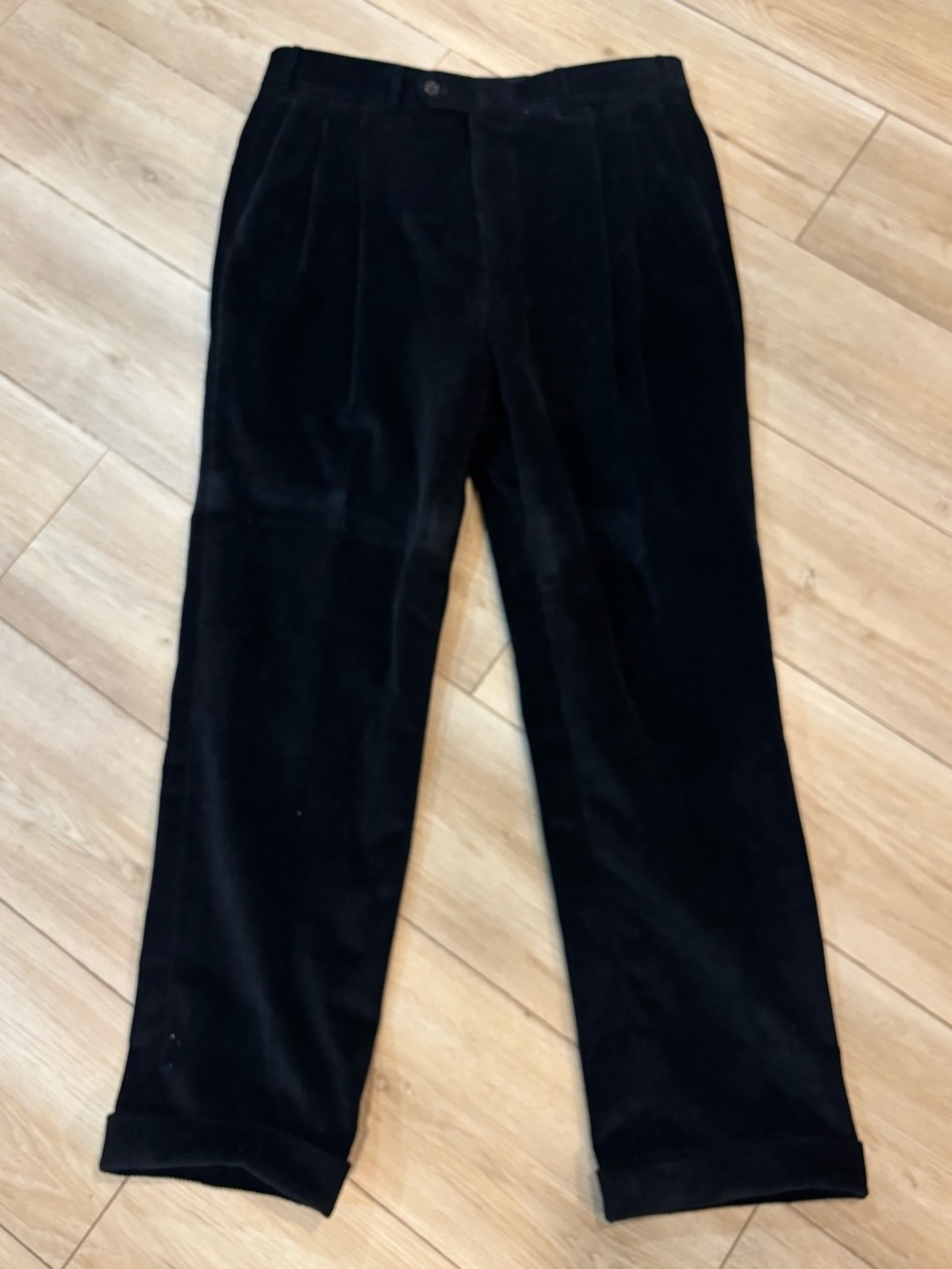 Corneliani Black Double Pleated Corduroy Pants 34 (actual 33x28) Cotton Italy
